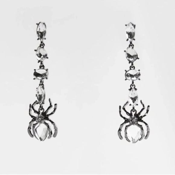 Gothic Black Spider Crystal Earrings - Picture 2 of 7